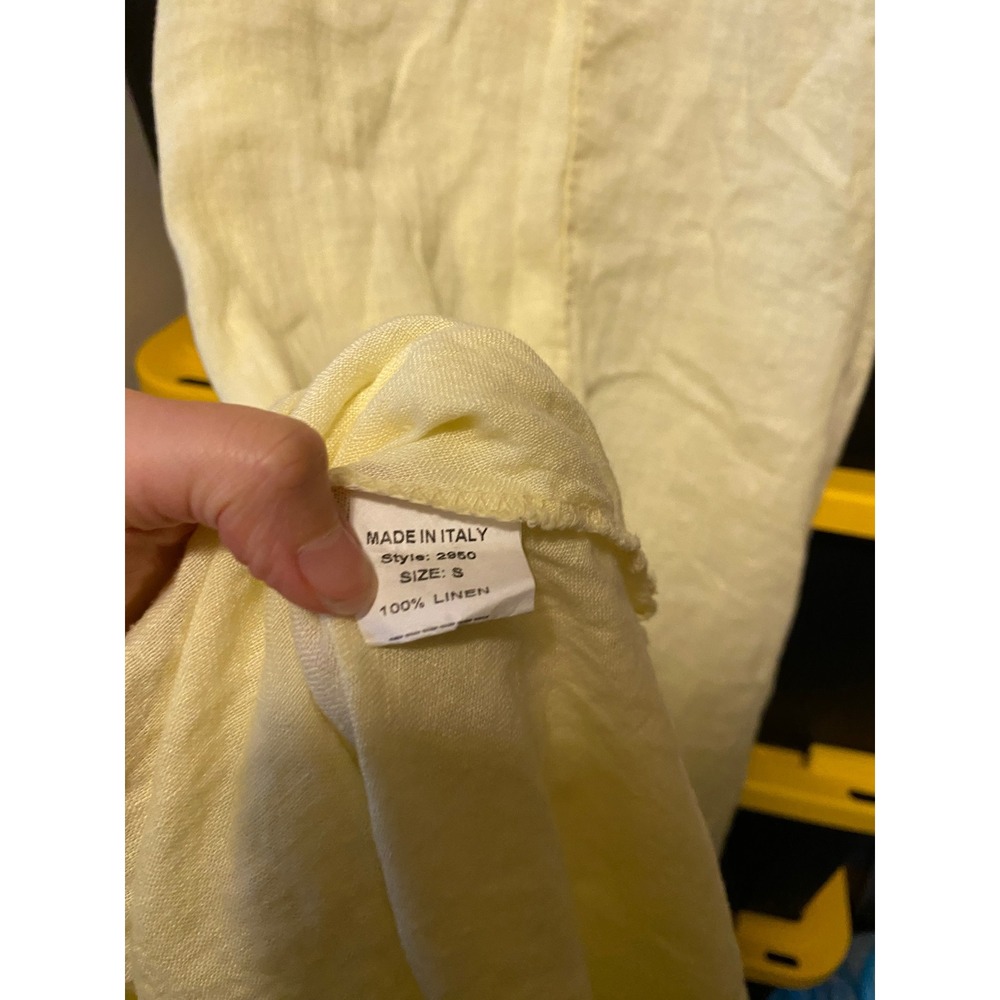Linen Midi Dress Drawstring Bust S Butter Yellow Italy Quiet Luxury Minimalist - Picture 6 of 6